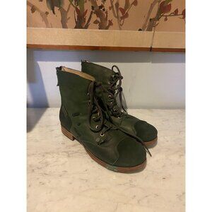 XYXYX Green Leather Boots Womens Size 8 EU 39 Lace Up Zip Ankle Combat Booties